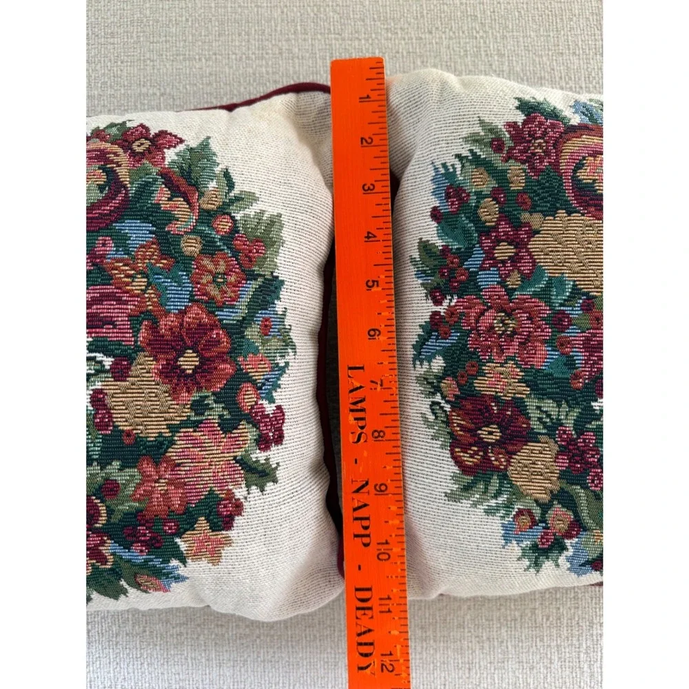 2 Floral Wreath Tapestry Throw Pillows Country 12x12 Decorative Bow Flower Decor